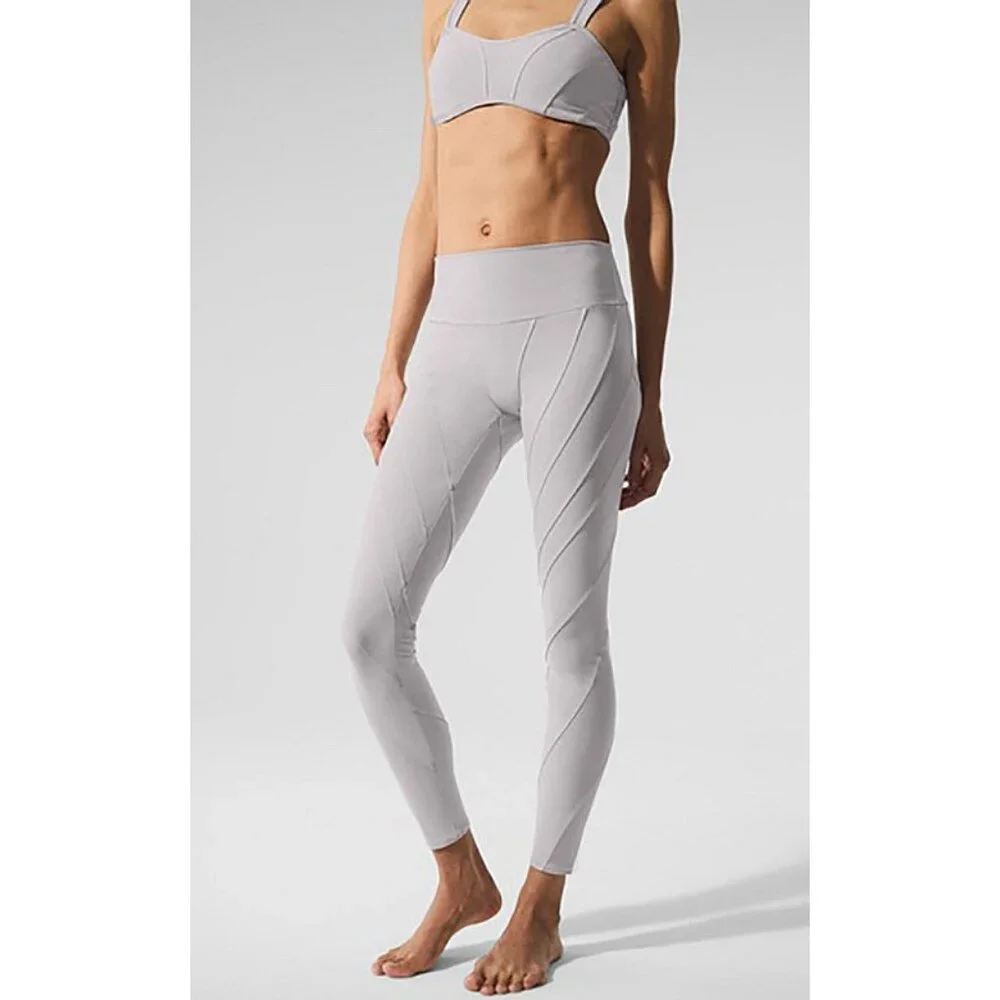 BUNDLE Alo Washed Alosoft Sunray Bra & High-Waist Legging Grey Sky Wash SET XS